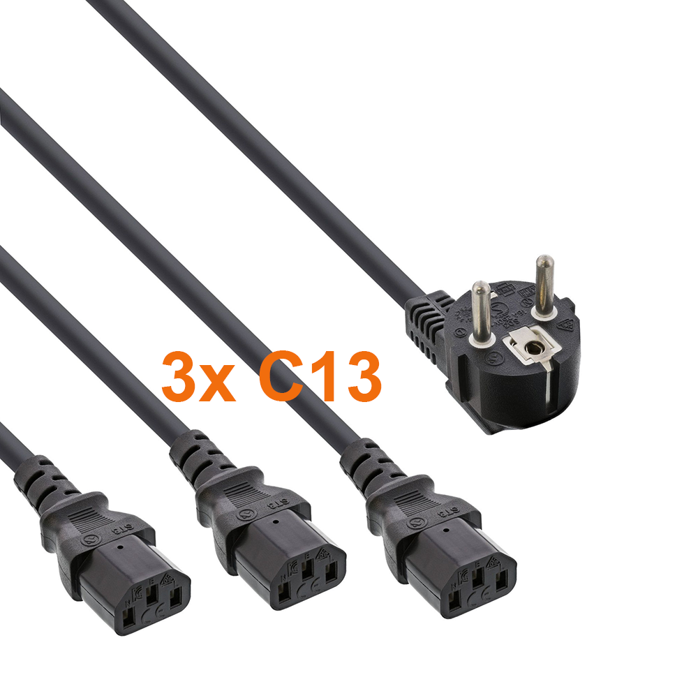 Y power cord for 3 devices (60cm + 3x 120cm) 180cm