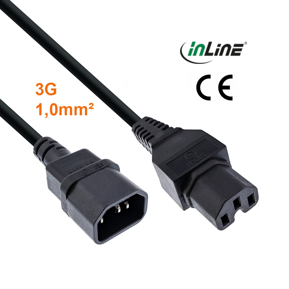 Power cable extention, hot condition conn. C15 to C14. 3m