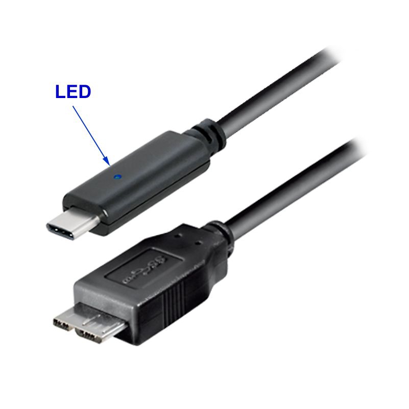 USB cable Type-C™ male with LED to USB 3.0 Micro B male 1m