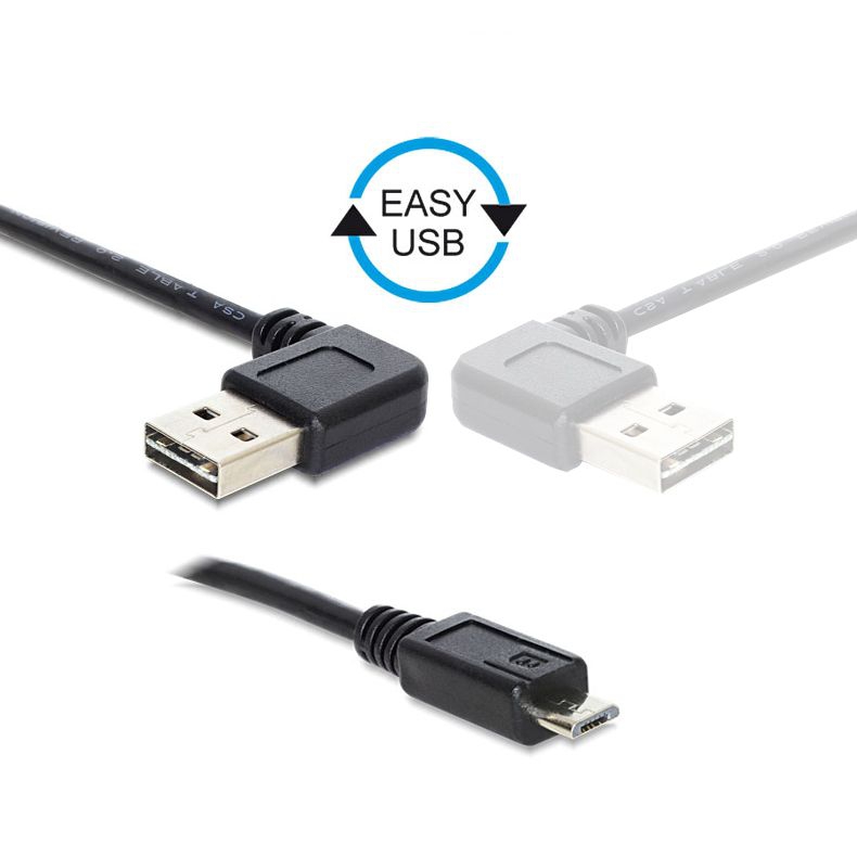 USB cable plug A 90° to Micro B, plug A right or left angled pluggable, 1m