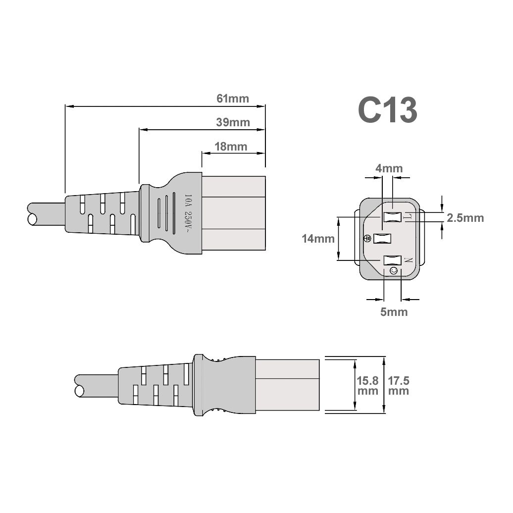 Power cord for DENMARK DEMKO C13 strømkabel 180cm