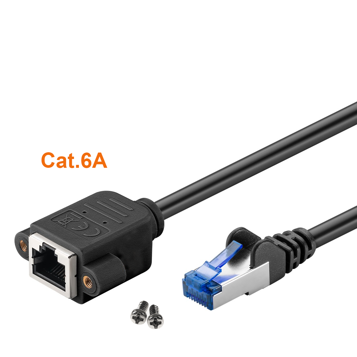 Cat. 6A Panel Mount Cable RJ45 male-female with 2 screws, 1m