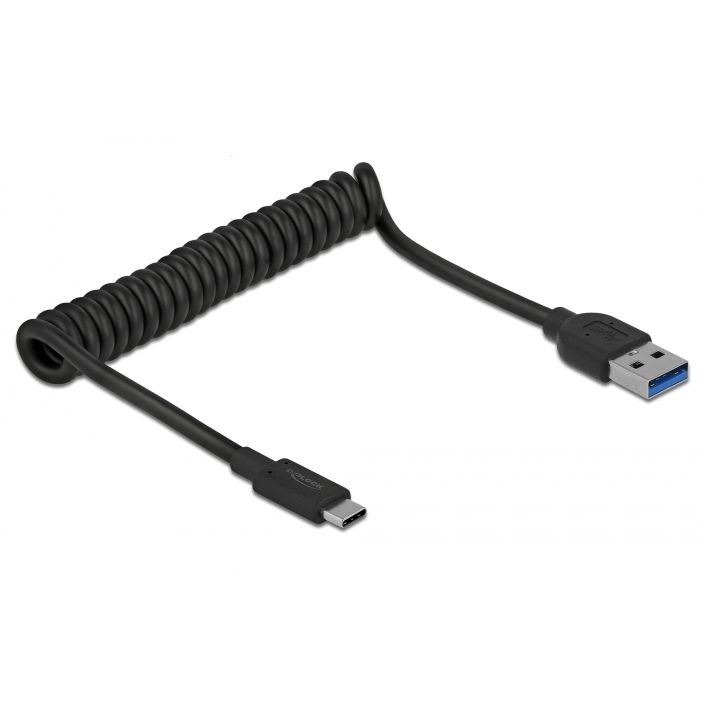 USB spiral cable Type-C™ male to A male, USB 3.1 Gen. 2, 10 Gbps, 30-120cm