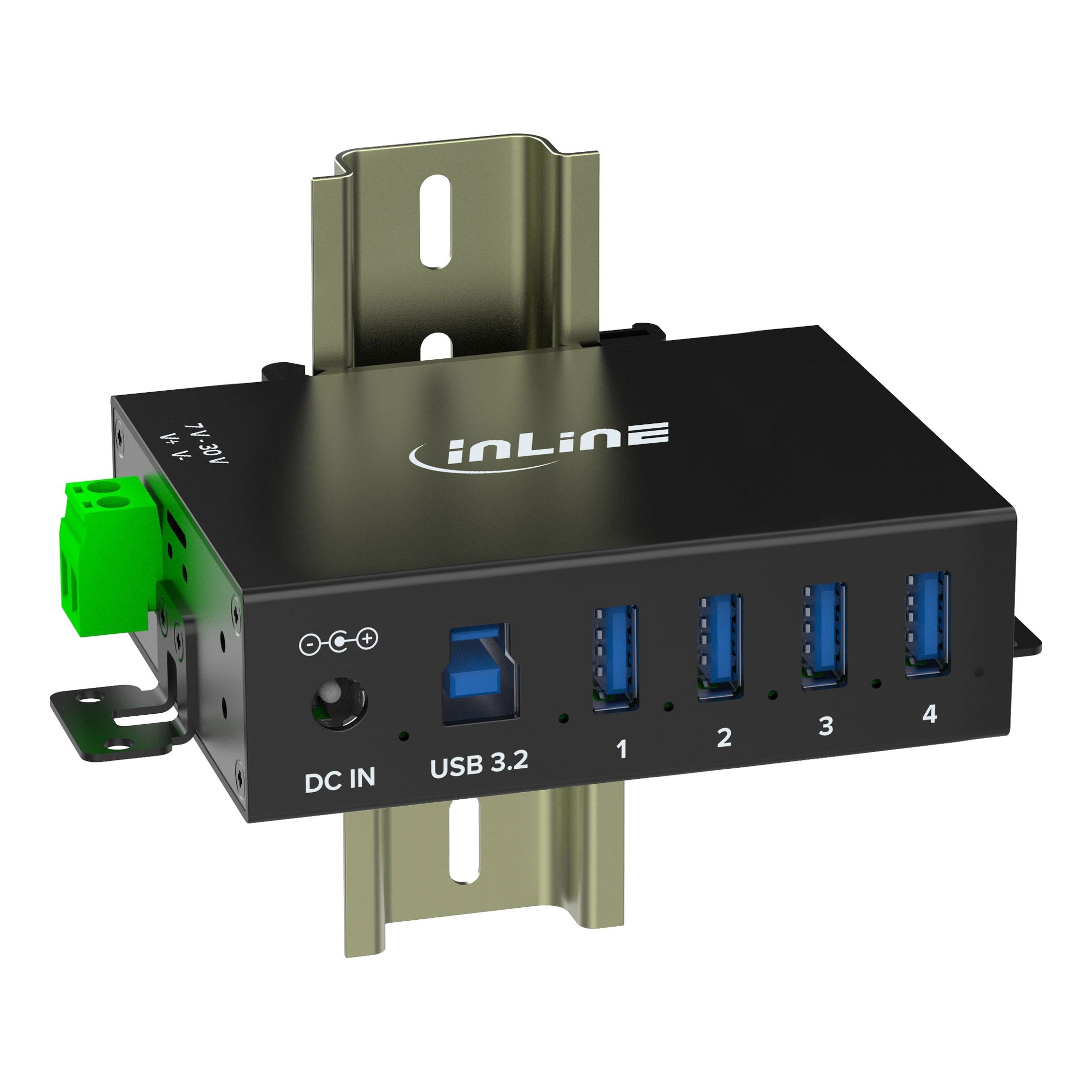 USB 3.2 Gen.1 industrial hub, 4 port, aluminium, with power supply