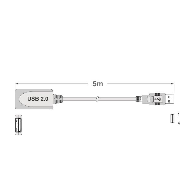 Active USB extension cable USB 2.0 black 5m