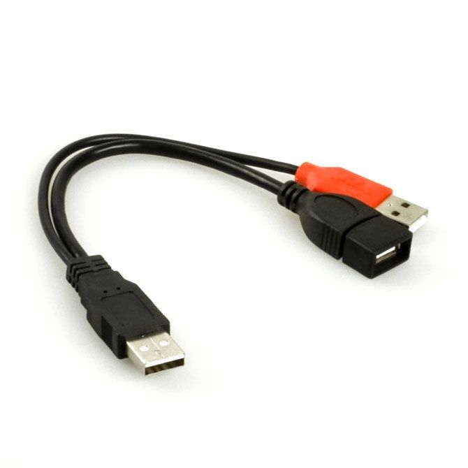 USB dual power cable 2x A male to 1x A female 22cm