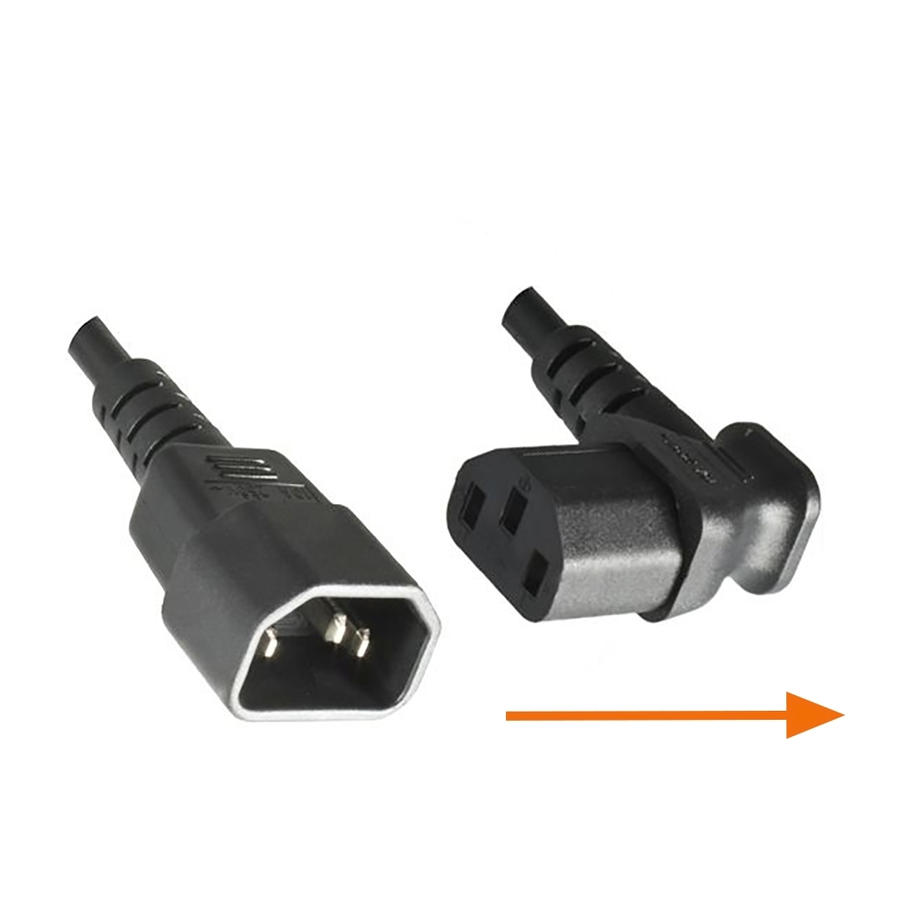 Power cord extension cable C13 angled to C14, 30cm