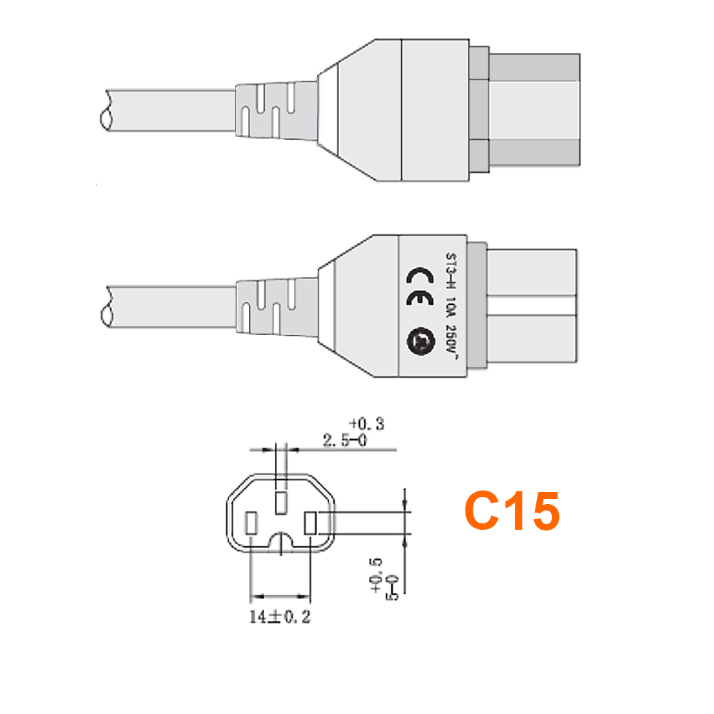 Power cable extention, hot condition conn. C15 to C14. 50cm