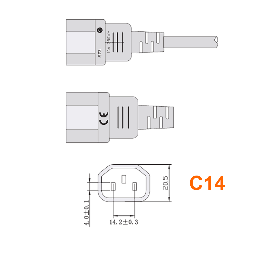 Power cable extention, hot condition conn. C15 to C14. 50cm