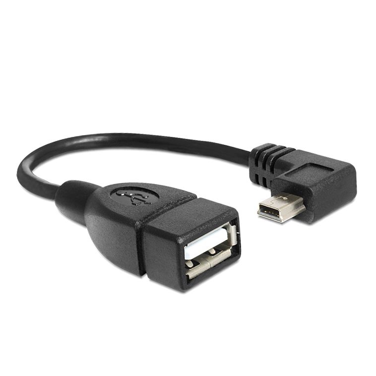 USB adapter Mini B cable 90° angled RIGHT to USB A female OTG 16cm