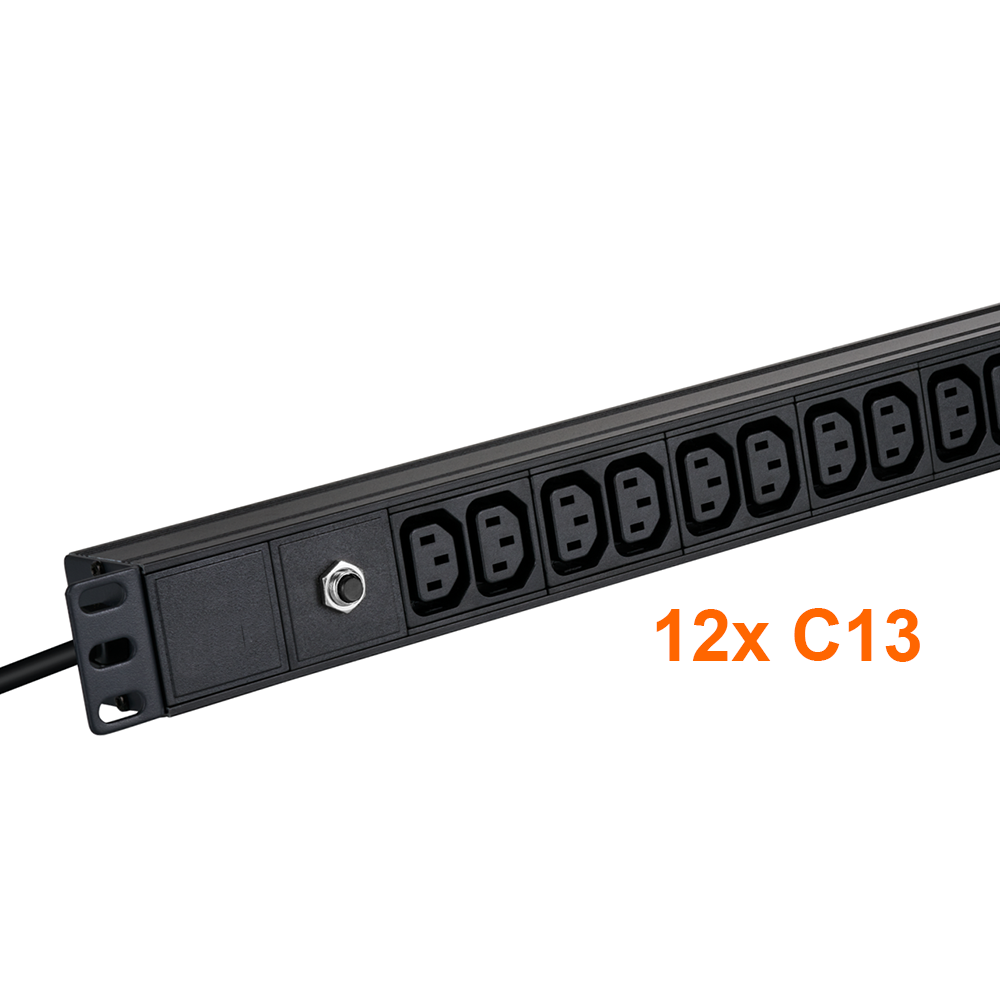 19 inch 12-way Power Strip with 12x C13, cable 180cm C14, e.g. for UPS