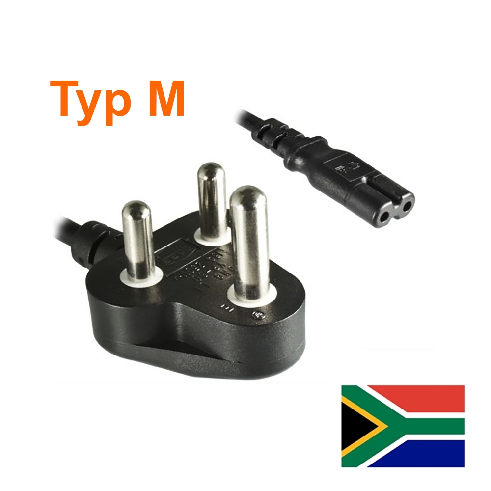 Power cord for SOUTH AFRICA type M to 2 pin EURO-8 plug