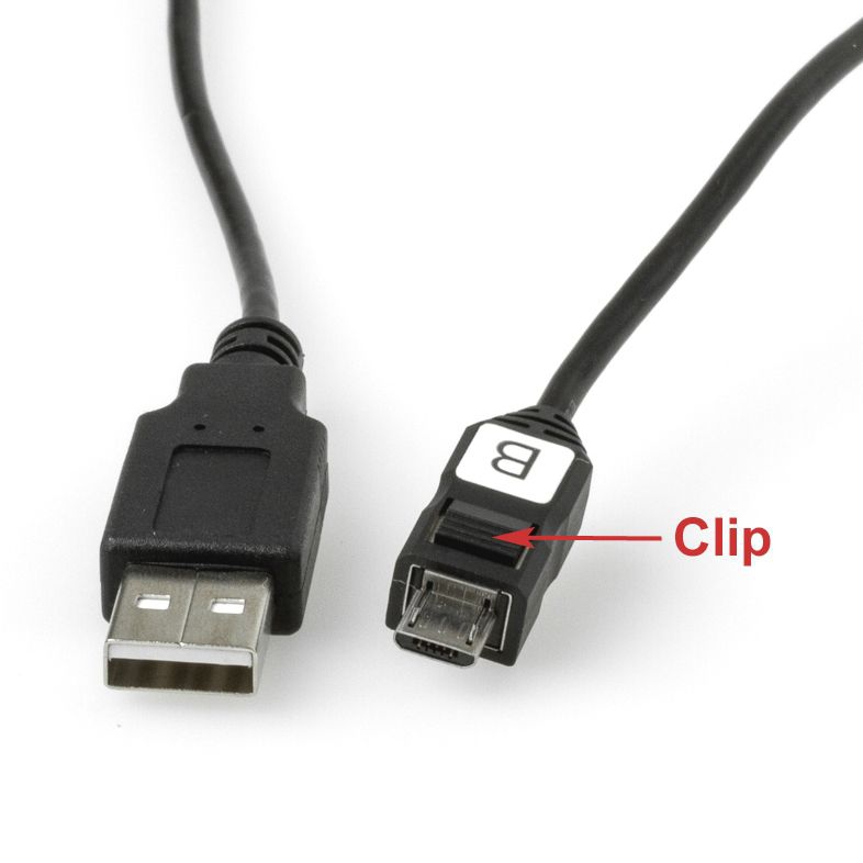MICRO USB cable - USB A to MICRO B with clip 20cm