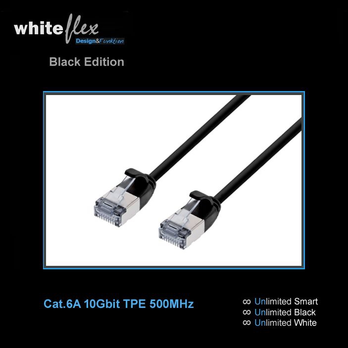 WHITEFLEX Black Edition Cat.6A patch cable TPE black + flexible 50cm