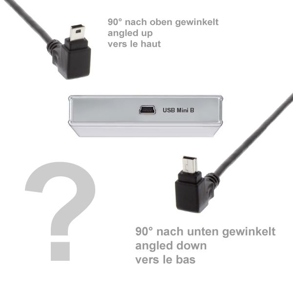 USB 2.0 cable, plug A to Mini B ANGLED DOWN, 3m