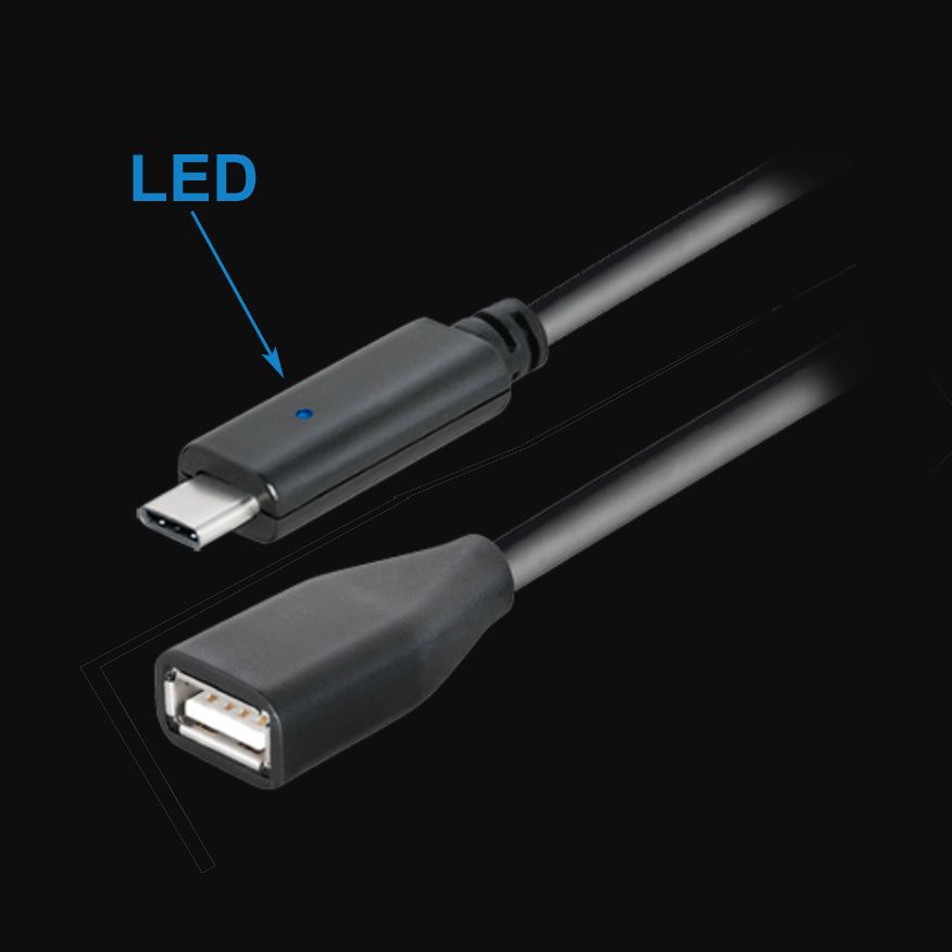 Cable USB 3.1 Type-C™ male with LED to USB 2.0 A female 20cm