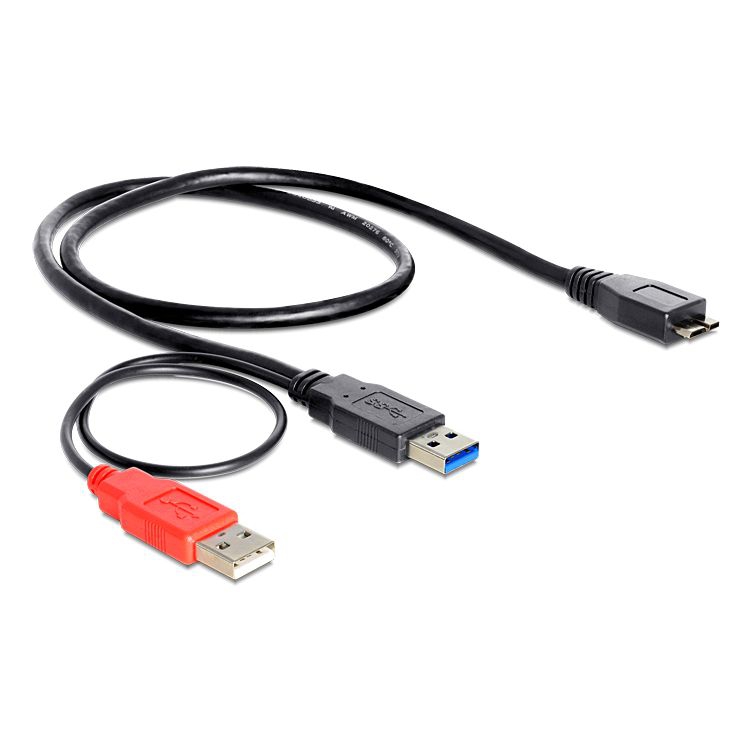 USB 3.0 dual power cable: 2x A male to USB3 Micro B male 50cm
