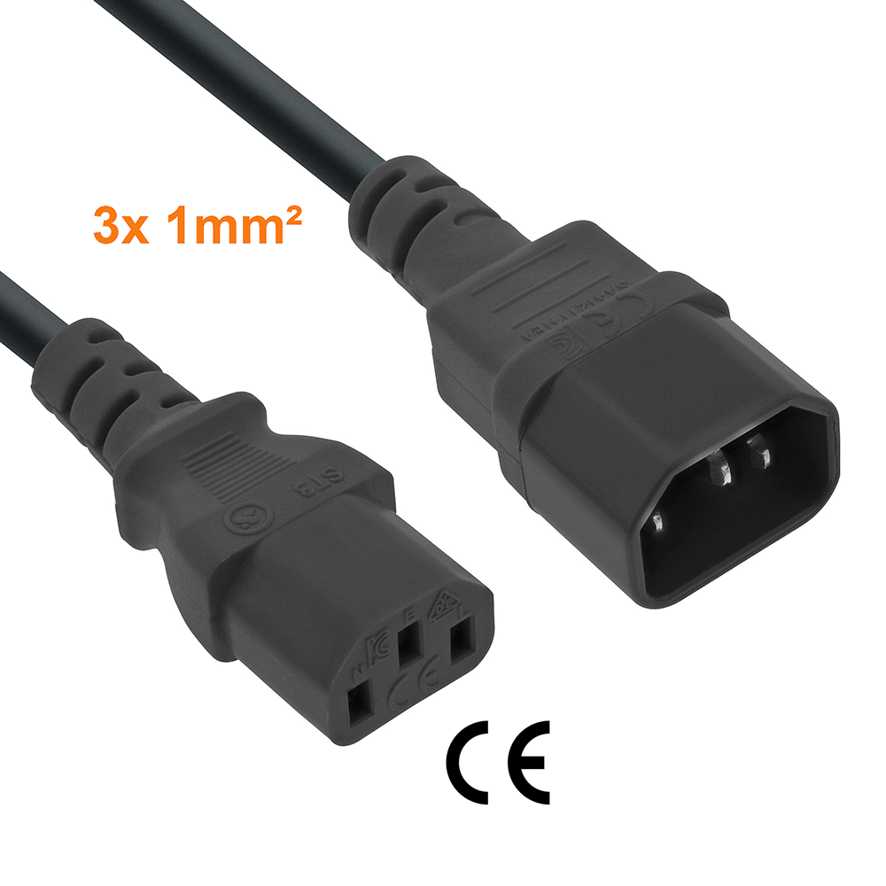 Power cord extension cable C13 to C14 3x1mm² 10m
