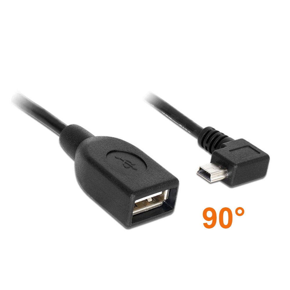 USB adapter Mini B cable 90° angled RIGHT to USB A female 50cm