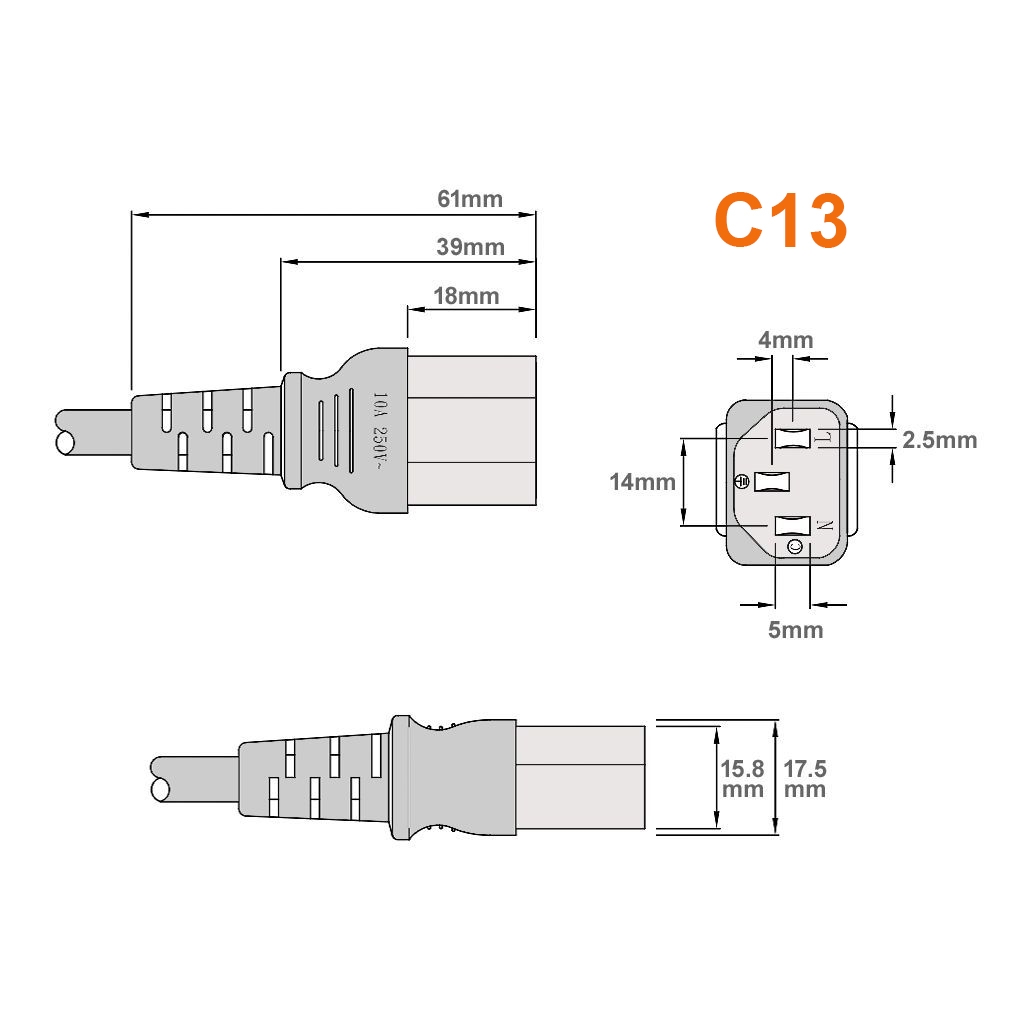 Mains power cable C13 for ARGENTINIA 180cm
