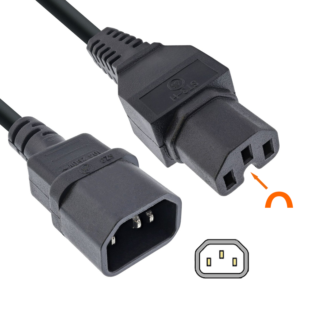 Power cable extention, hot condition conn. C15 to C14. 1m